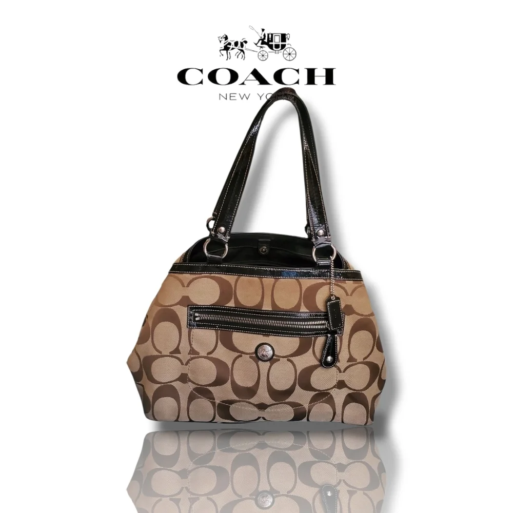 Coach F14940 Kisslock Signature Jaquard C Brown and Black Women's Shoulder Bag